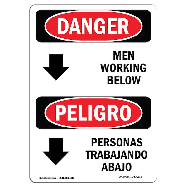Safety Sign, OSHA Danger, 24" Height, Aluminum, Men Working Below Bilingual Spanish